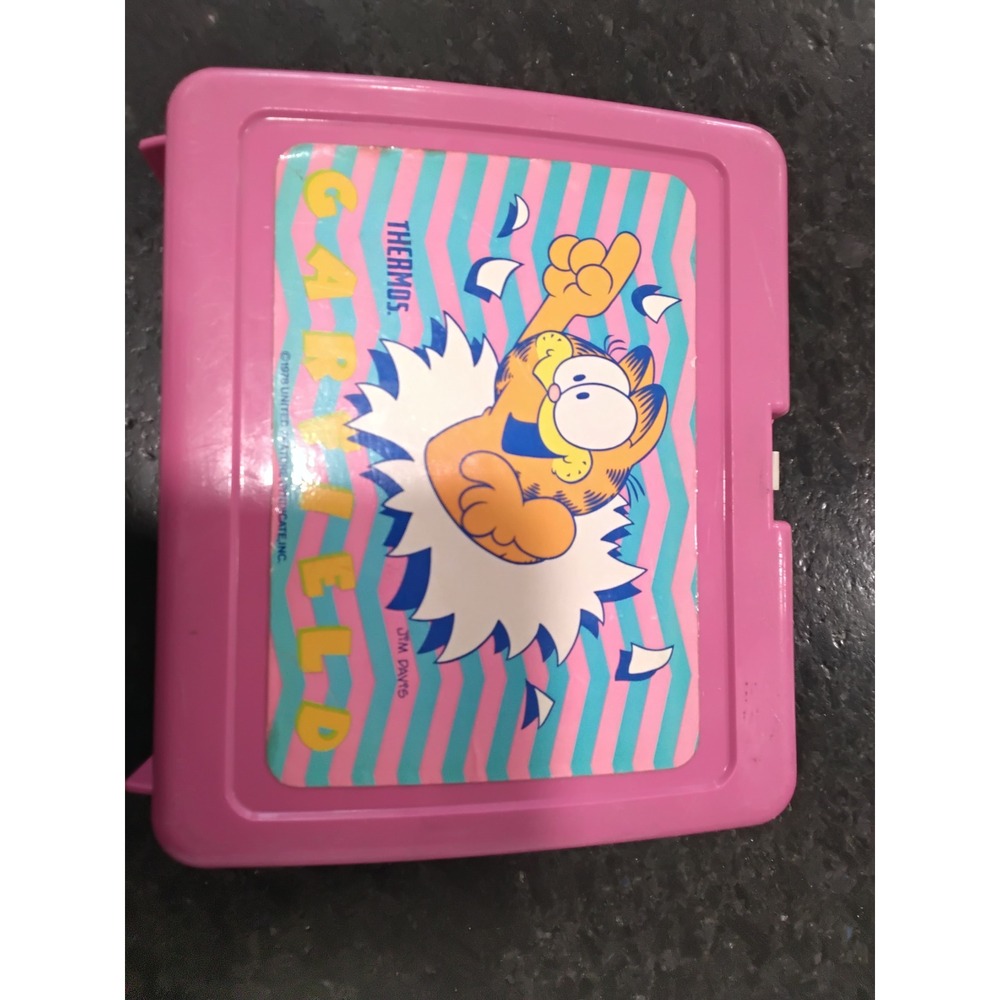 Vintage 1978 Garfield Thermos Lunch Box Pink Plastic Jim Davis Made in USA